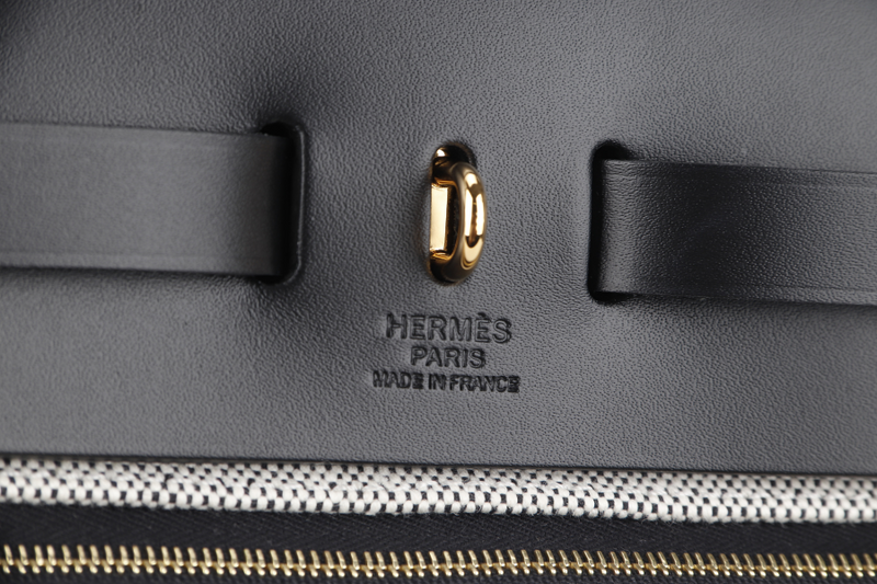 HERMES HERBAG 31CM BLACK TOILE H BERLINE COATED CANVAS GOLD HARDWARE STAMP W (2024) WITH KEYS&LOCK, DUST COVER AND BOX