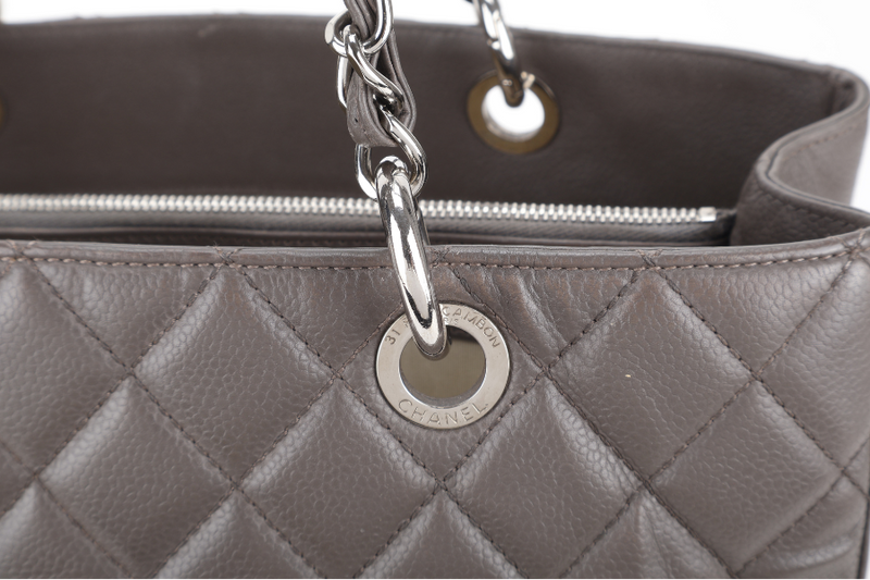 CHANEL GRAND SHOPPING TOTE (1503xxxx) GREY CAVIAR LEATHER SILVER HARDWARE WITH CARD NO DUST COVER