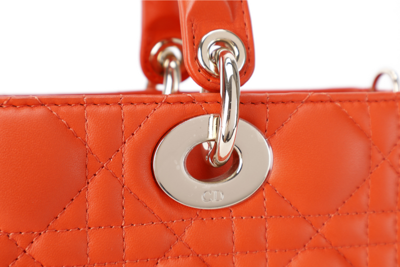 CHRISTIAN DIOR LADY D-JOY ORANGE LAMBSKIN GOLD HARDWARE WITH STRAPS, CARD, DUST COVER AND BOX