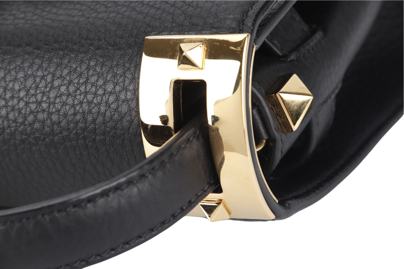 VALENTINO GARAVANI MY ROCKSTUD FRAME BAG MEDIUM BLACK CALFSKIN LEATHER GOLD HARDWARE WITH STRAP AND DUST COVER