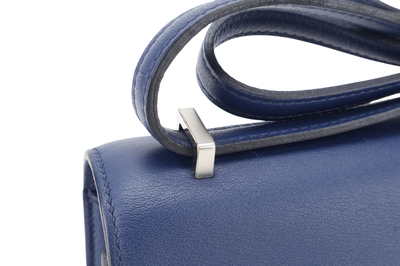 HERMES CONSTANCE ELAN STAMP T (YEAR 2015) BLUE SAPPHIRE SWIFT LEATHER SILVER HARDWARE WITH DUST COVER