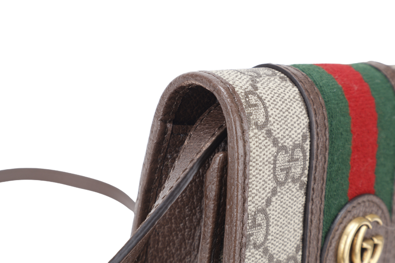 GUCCI GG SUPREME OPHIDIA MINI BROWN CANVAS W.O.C GOLD HARDWARE WITH DUST COVER