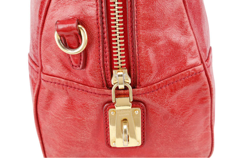 PRADA RED VITELLO SHINE LEATHER (BL0822) ZIP TOTE BAG WITH STRAPS, CARD, KEYS&LOCK AND DUST COVER