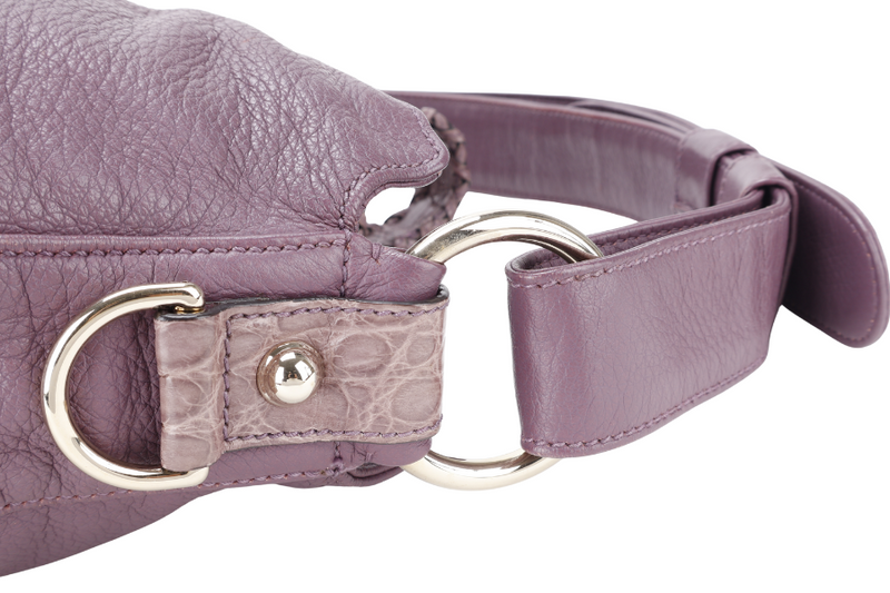 GUCCI G WAVE LEATHER HOBO PURPLE CALF LEATHER SILVER HARDWARE WITH DUST COVER AND STRAPS