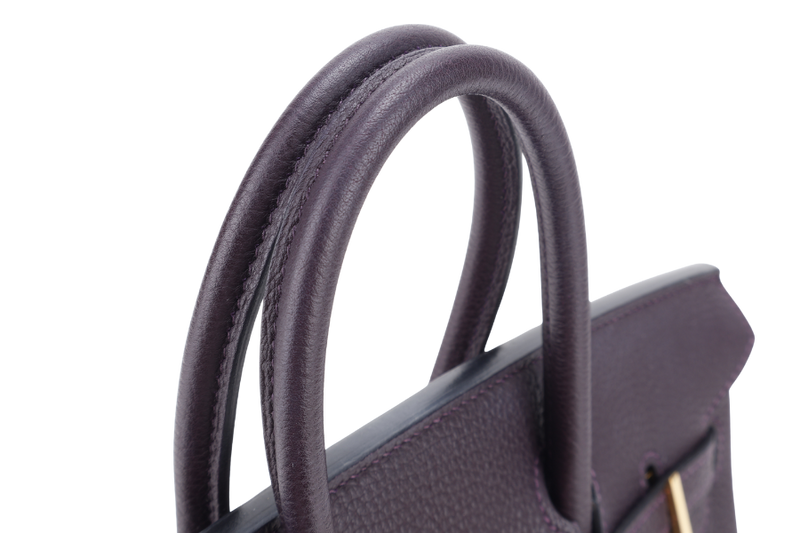 HERMES BIRKIN 25 STAMP T (YEAR 2015) RAISIN COLOR TOGO LEATHER GOLD HARDWARE WITH KEYS, LOCK AND DUST COVER