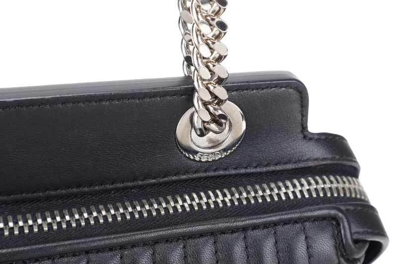 FENDI DOT COM BAG BLACK CALF LEATHER SILVER HARDWARE WITH DUST COVER