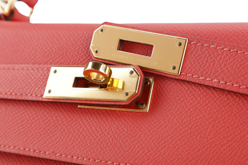 HERMES KELLY SELLIER 32 ROSE JAIPUR EPSOM LEATHER GOLD HARDWARE STAMP X (2016) WITH LEATHER STRAPS, KEYS&LOCK, RAINCOAT, DUST COVER AND BOX