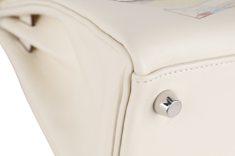 HERMES KELLY 25 IN AND OUT NATA COLOR SWIFT LEATHER SILVER HARDWARE STAMP Z (YEAR 2021) WITH STRAPS, KEYS, LOCK, DUST COVER AND BOX