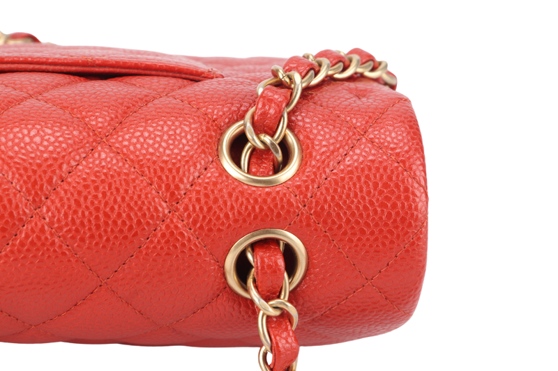CHANEL CLASSIC FLAP MEDIUM ORANGE RED CAVIAR GOLD HARDWARE (2051xxxx) WITH CARD