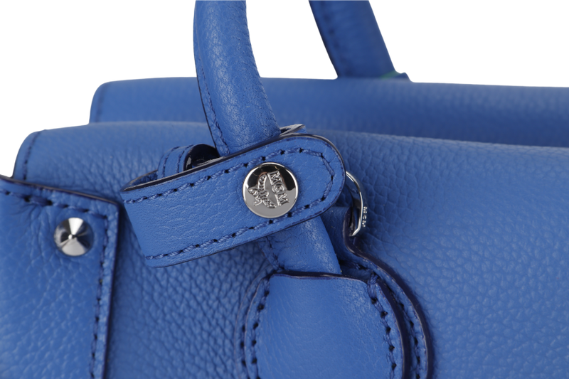 MCM NEO MILLA TOTE PARK AVE MEDIUM BLUE LEATHER SILVER HARDWARE WITH STRAPS AND DUST COVER