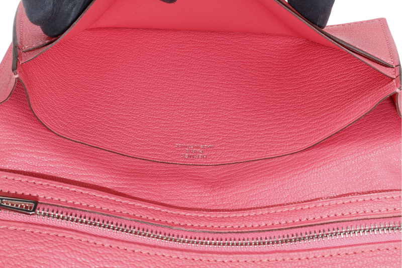 HERMES BEARN WALLET ROUGE PIMENT STAMP X (YEAR 2016) CHEVRE LEATHER SILVER HARDWARE WITH BOX NO DUST COVER