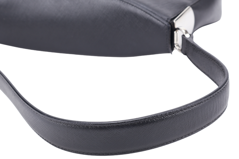 SALVATORE FERRAGAMO BLACK SAFFIANO LEATHER SHOULDER BAG SILVER HARDWARE NO DUST COVER