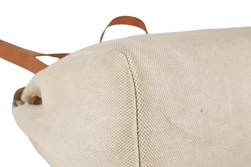 HERMES HERBAG SHOULDER BAG IN BEIGE CANVAS AND BROWN LEATHER STAMP D SQUARE (YEAR 2000) SILVER HARDWARE WITH DUST COVER