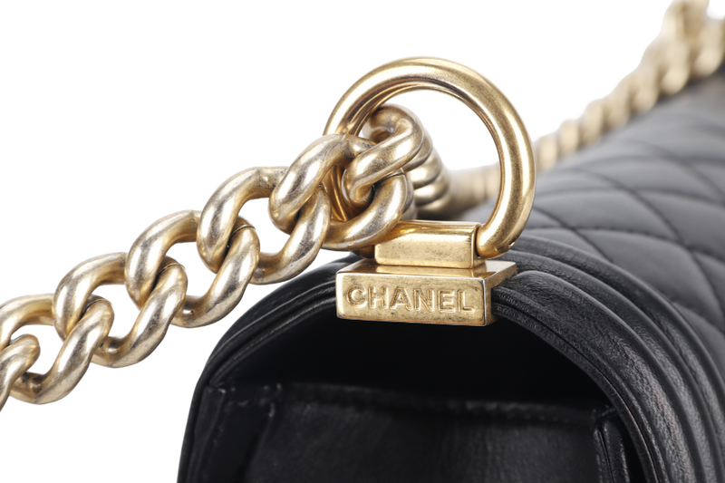 CHANEL LE BOY OLD MEDIUM (2165xxxx) BLACK LAMBSKIN GOLD HARDWARE WITH DUST COVER, CARD AND BOX