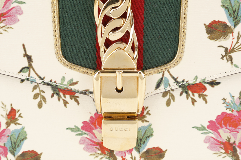 GUCCI SYLVIE FLORAL MEDIUM LEATHER GOLD HARDWARE NO DUST COVER