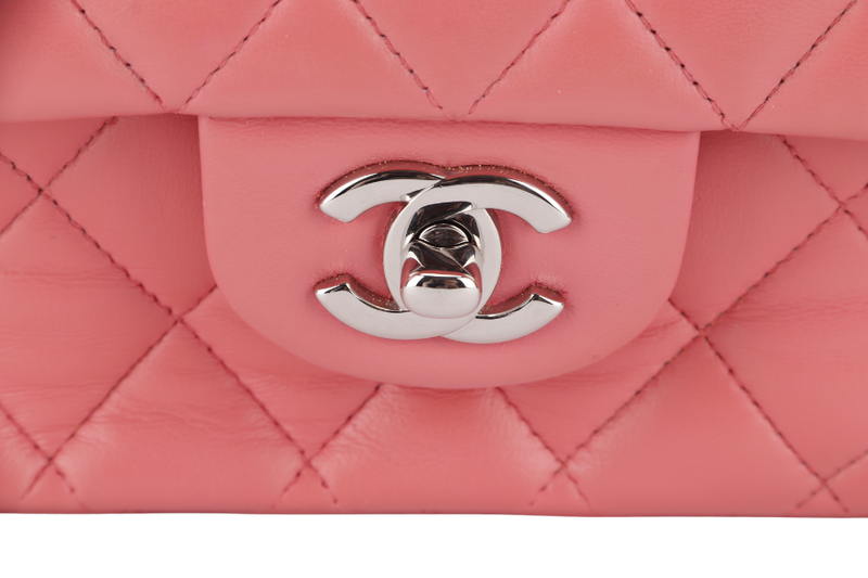 CHANEL FLAP MEDIUM (1632xxxx) PINK LAMBSKIN LEATHER SILVER HARDWARE WITH CARD, DUST COVER AND BOX