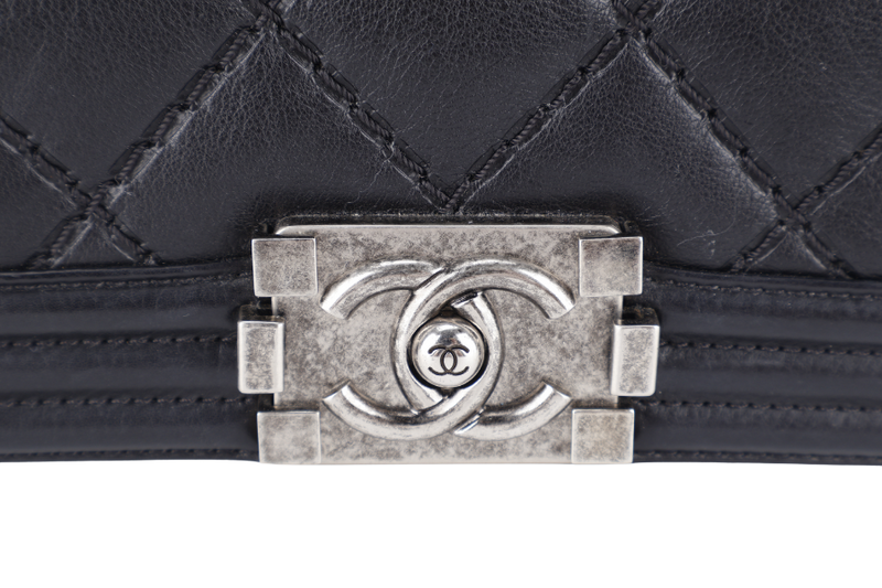 CHANEL LEBOY MINI BLACK CALF LEATHER RUTHENIUM CHAIN (1875xxxx) WITH DUST COVER AND CARD