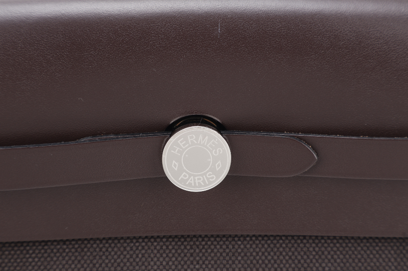 HERMES MINI HERBAG STAMP W (YEAR 2024) EBENE TOILE SILVER HARDWARE WITH DUST COVER