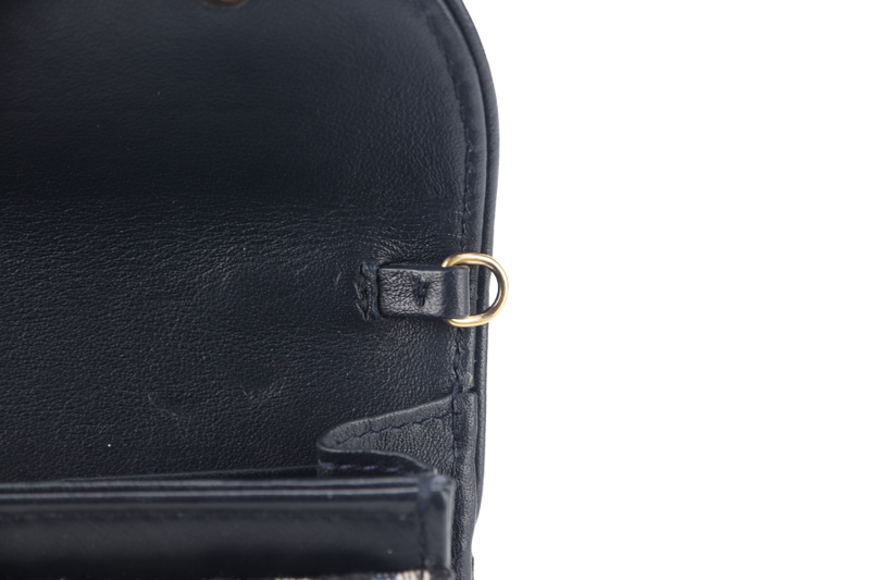 CHRISTIAN DIOR LONG SADDLE WALLET WITH CHAIN BLUE OBLIQUE LEATHER TRIMS GOLD HARDWARE WITH DUST COVER, STRAPS AND BOX