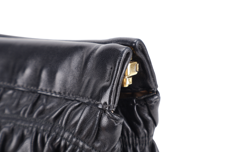 PRADA ZIPPED POUCH BLACK NAPPA GAUFRE GOLD HARDWARE WITH DUST COVER