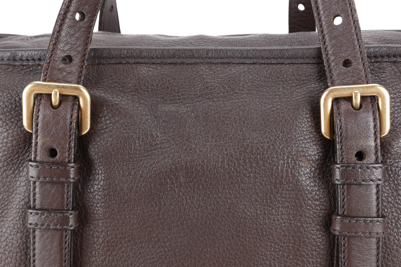 PRADA DARK BROWN DEERSKIN VERTICAL SHOULDER TOTE GOLD HARDWARE NO DUST COVER
