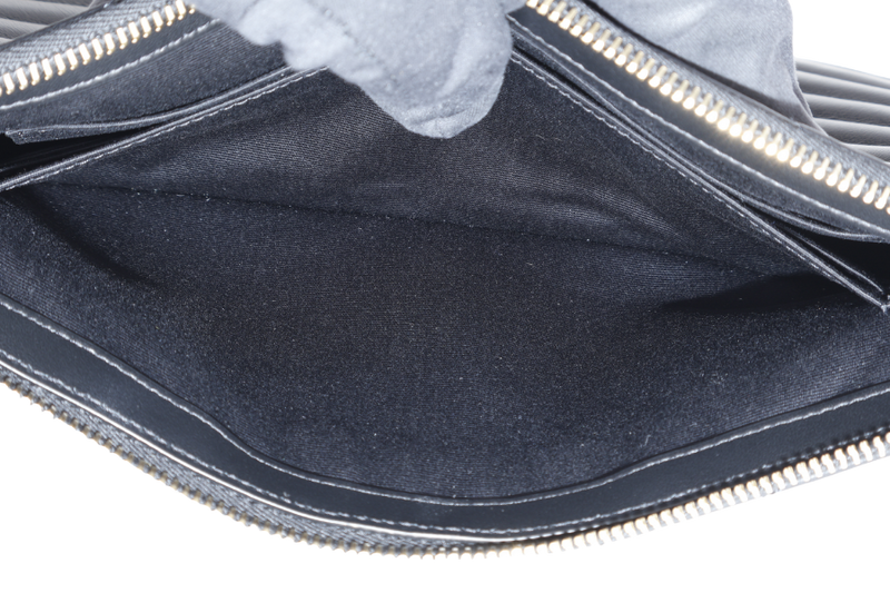 YVES SAINT LAURENT (YSL) CASSANDRA CLUTCH BLACK CHEVRON WITH STRAPS AND DUST COVER