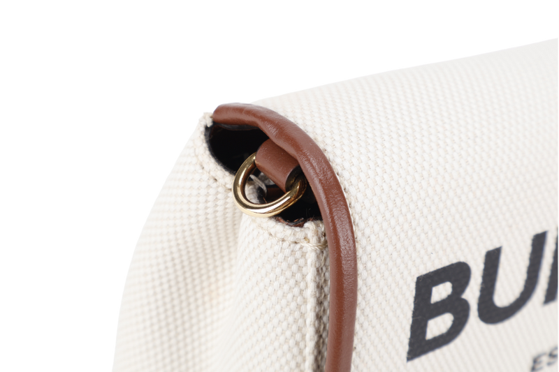 BURBERRY HACKBERRY CANVAS BAG BEIGE WITH BROWN TRIM WITH STRAPS AND DUST COVER