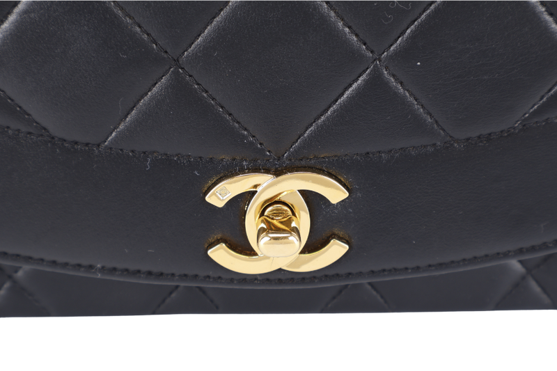 CHANEL DIANA MATELASSE SMALL(283xxx) BLACK LAMBSKIN LEATHER GOLD HARDWARE WITH DUST COVER