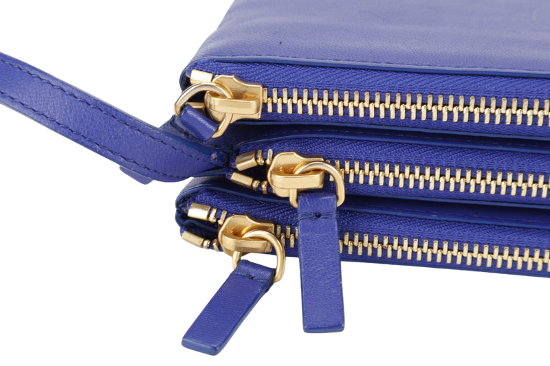 CELINE TRIO MESSENGER BAG BLUE CALF LEATHER GOLD HARDWARE WITH DUST COVER