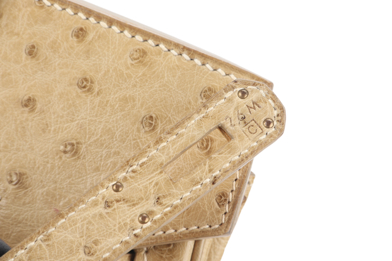 HERMES BIRKIN HAC 32 OSTRICH PARCHEMIN GOLD HARDWARE STAMP C (YEAR 1999) WITH KEYS, LOCK AND DUST COVER