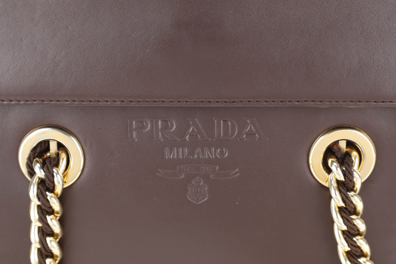 PRADA DARK BROWN NAPPA LEATHER SHOULDER CHAIN BAG GOLD HARDWARE NO CARD NO DUST COVER