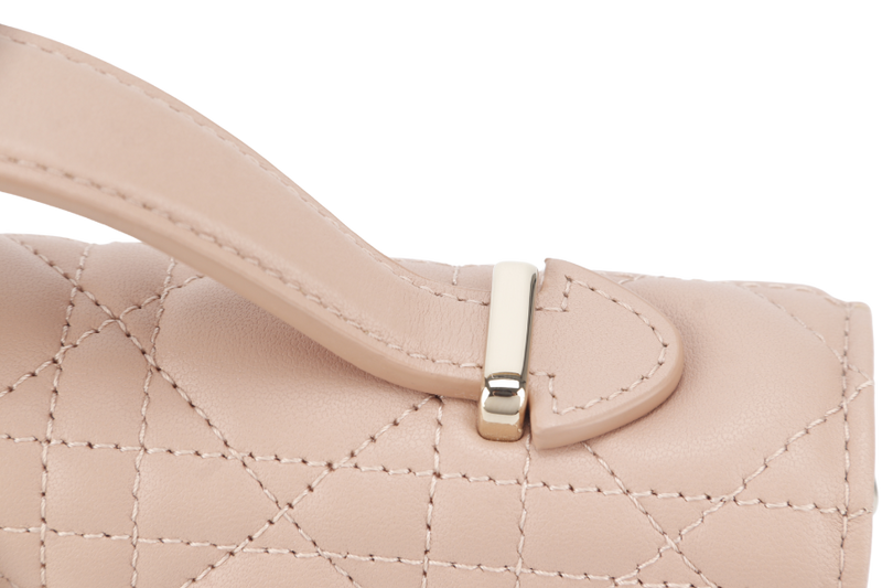 CHRISTIAN DIOR CHAIN TOP HANDLE LADY DIOR WOC MINI CARAMEL BEIGE LAMBSKIN GOLD HARDWARE WITH STRAPS, CARD, DUST COVER AND BOX