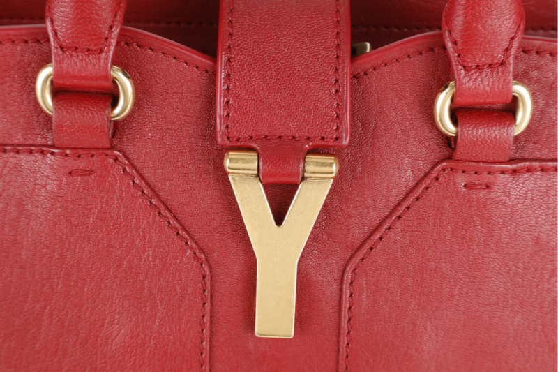 YVES SAINT LAURENT (YSL) CABAS CHYC BURGUNDY CALF LEATHER GOLD HARDWARE WITH LONG STRAPS NO DUST COVER