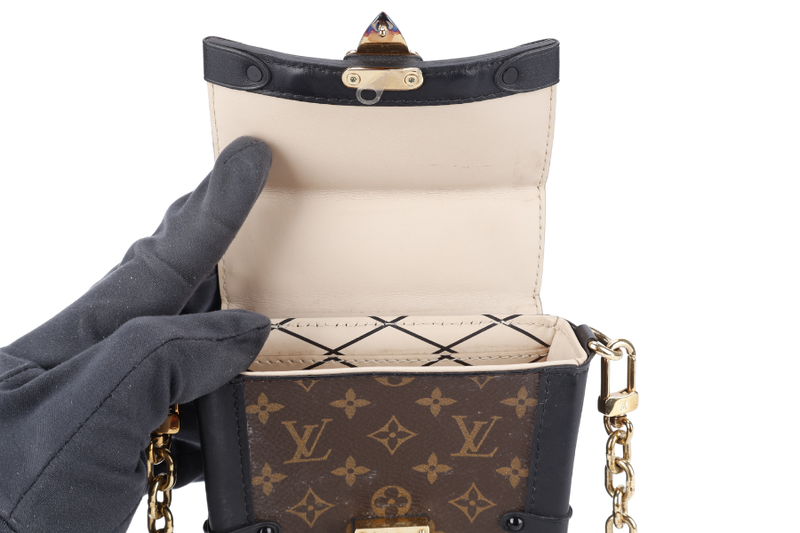 LOUIS VUITTON M63913 POCHETTE TRUNK VERTICALE BROWN MONOGRAM CANVAS GOLD HARDWARE WITH DUST COVER