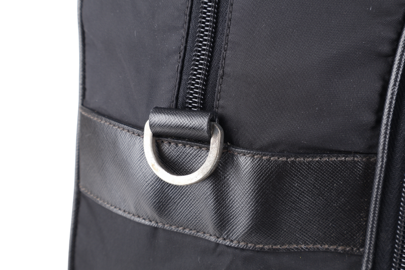 PRADA BLACK NYLON TESSUTO BUSINESS BAG SAFFIANO LEATHER TRIM SILVER HARDWARE WITH SHOULDER STRAP NO DUST COVER