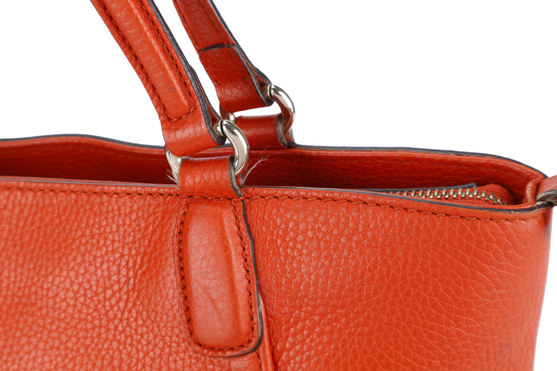 GUCCI SOHO TOP HANDLE BAG SUN ORANGE CALF LEATHER SILVER HARDWARE WITH LONG STRAPS NO DUST COVER