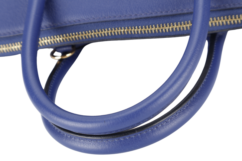 HERMES BOLIDE 1923 STAMP C (2018) BLUE ELECTRIC NOVILLO LEATHER GOLD HARDWARE WITH KEYS, LOCK, STRAPS, DUST COVER AND RAIN COAT