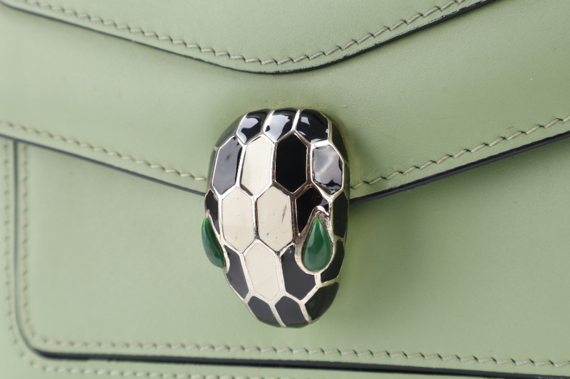 BVLGARI CALFSKIN SERPENTI FOREVER CROSSBODY BAG GREEN GOLD HARDWARE WITH MIRROR
