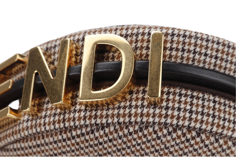 FENDI FENDIGRAPHY NANO (7AS089 AL9Z P·0189) BEIGE WOOL HOUNDSTOOTH MOTIF GOLD HARDWARE, WITH DUST COVER