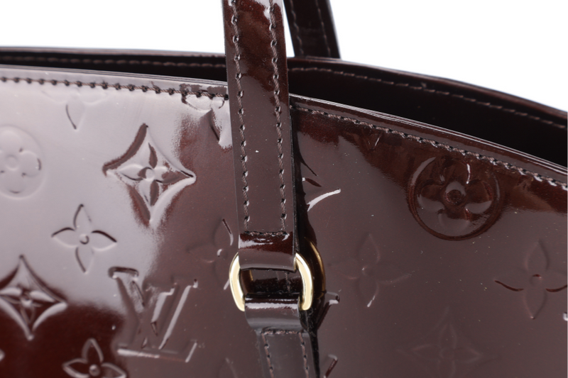 LOUIS VUITTON M91567 AVALON MM AMARANTE MONOGRAM VERNIS LEATHER GOLD HARDWARE WITH DUST COVER