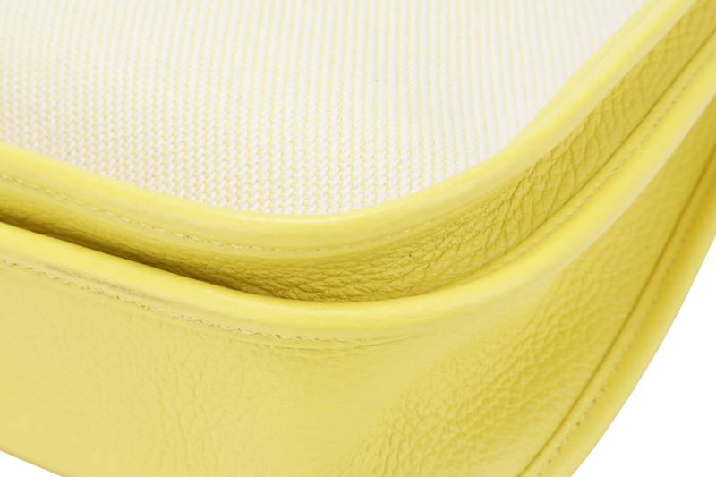 HERMES EVELYNE PM ECRU TOILE LIME YELLOW COLOR STAMP Y (YEAR 2020) WITH STRAP, DUST COVER, BOX AND PAPER BAG