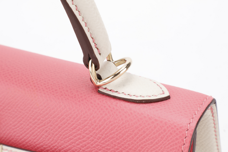 HERMES KELLY 25 HSS STAMP C (YEAR 2018) ROSE AZALEE & CRAIE EPSOM LEATHER LIGHT GOLD HARDWARE WITH STRAP, KEYS, LOCK AND DUST COVER