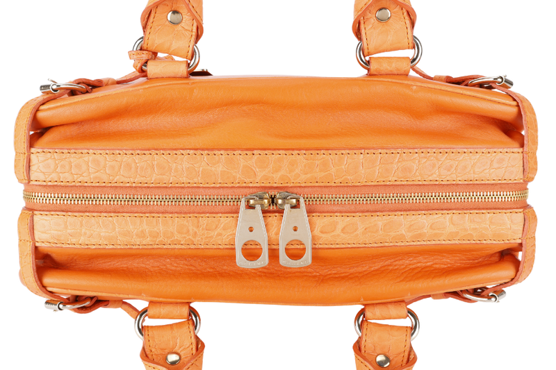 CELINE ORANGE SATCHEL BELT TRIM BAG WITH DUST COVER AND CARD