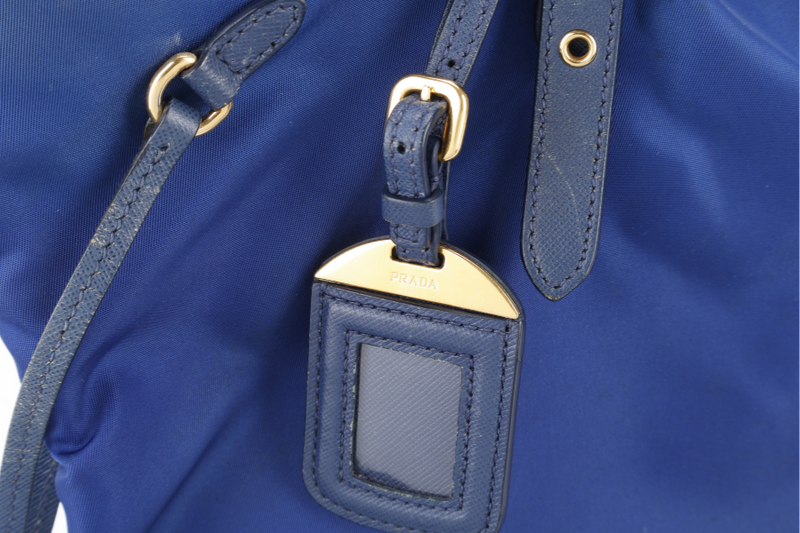 PRADA BR4997 SHOULDER TOTE BAG BLUETTE TESSUTO SAFFIANO GOLD HARDWARE WITH CHARM, CARD AND NO DUST COVER