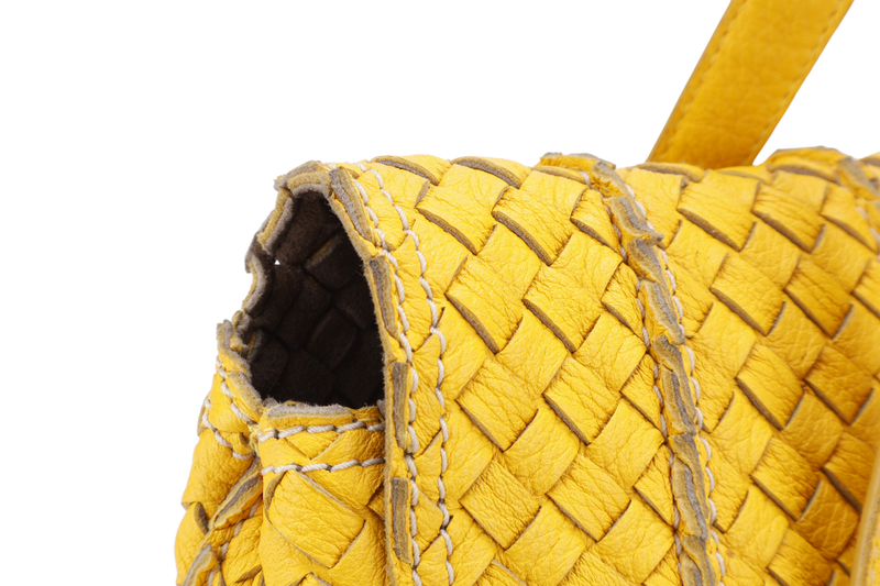 BOTTEGA VENETA VIVO CERVO INTRECCIATO BAG YELLOW LEATHER WITH GREY ANCHOR LINKS WITH LEATHER STRAPS AND DUST COVER
