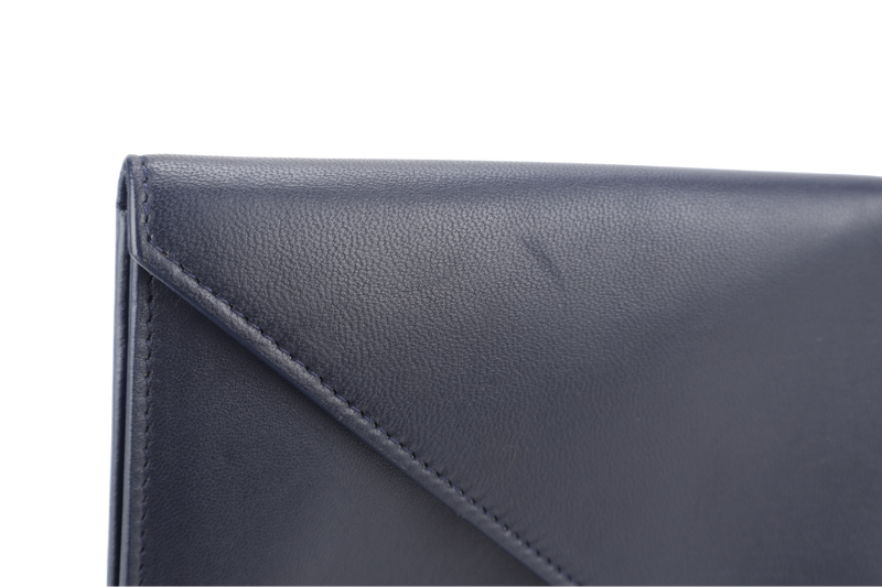 CHANEL ENVELOPE CLUTCH BLUE LEATHER SILVER HARDWARE (2254xxxx} WITH SMALL POUCH