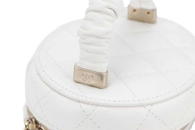 CHANEL 22S VANITY SMALL TOP HANDLE WHITE LAMBSKIN GOLD HARDWARE (3203xxxx) WITH CARD, DUST COVER AND BOX
