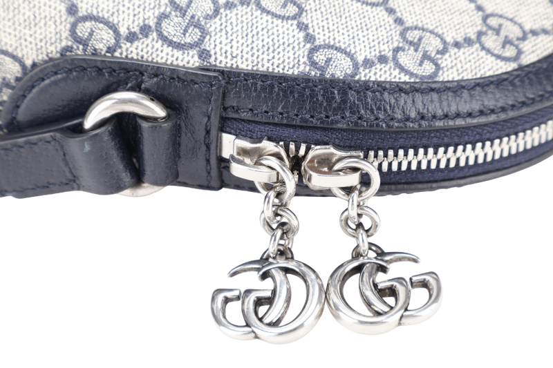 GUCCI OPHIDIA CROSS BODY BAG SMALL BLUE GG MONOGRAM CANVAS SILVER HARDWARE WITH DUST COVER AND BOX