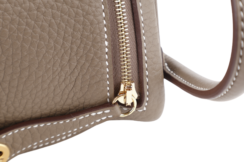 HERMES MINI LINDY ETOUPE COLOR STAMP K (YEAR 2025) CLEMENCE LEATHER WITH DUST COVER