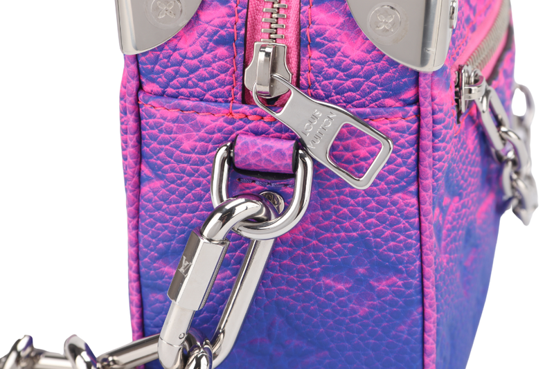 LOUIS VUITTON M81219 MINI SOFT TRUNK TAURILLON BLEU ROSE SILVER HARDWARE WITH STRAPS, DUST COVER AND BOX